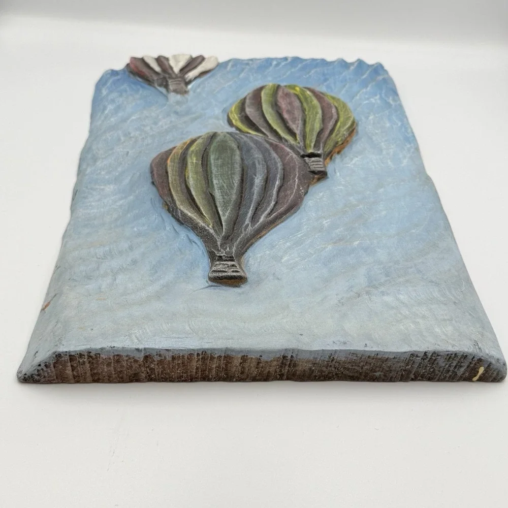 Hand Carved Wood Wall Art Hot Air Balloons Signed Lisa Doeren‎ 2018